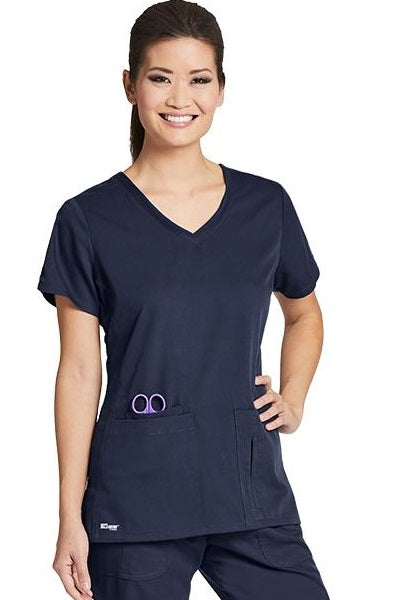 Grey's Anatomy Scrub Top Crossover V-neck in Steel at Parker's Clothing & Scrubs.