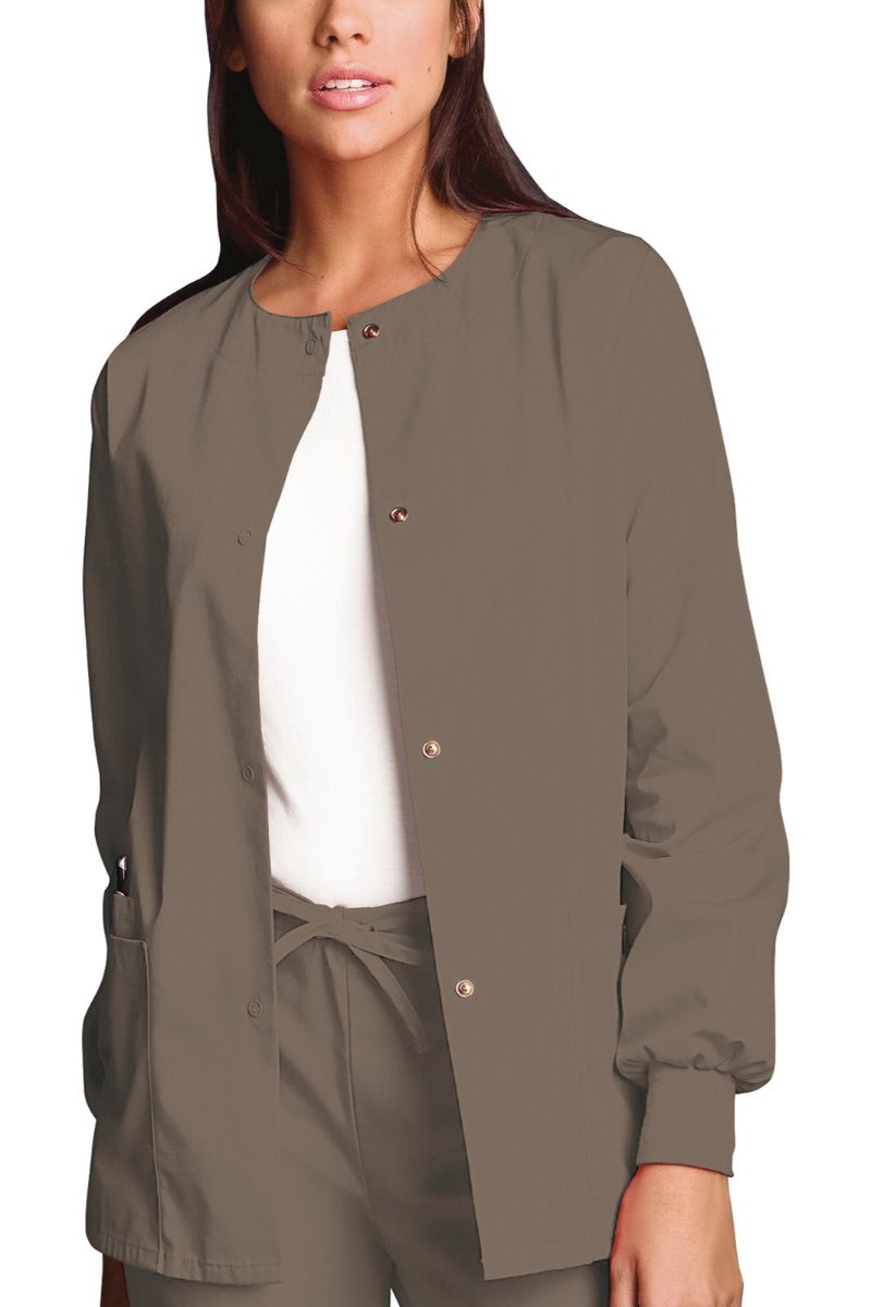 Cherokee Workwear Jacket Snap Front 4350 NK in taupe at Parker's Clothing & Scrubs.