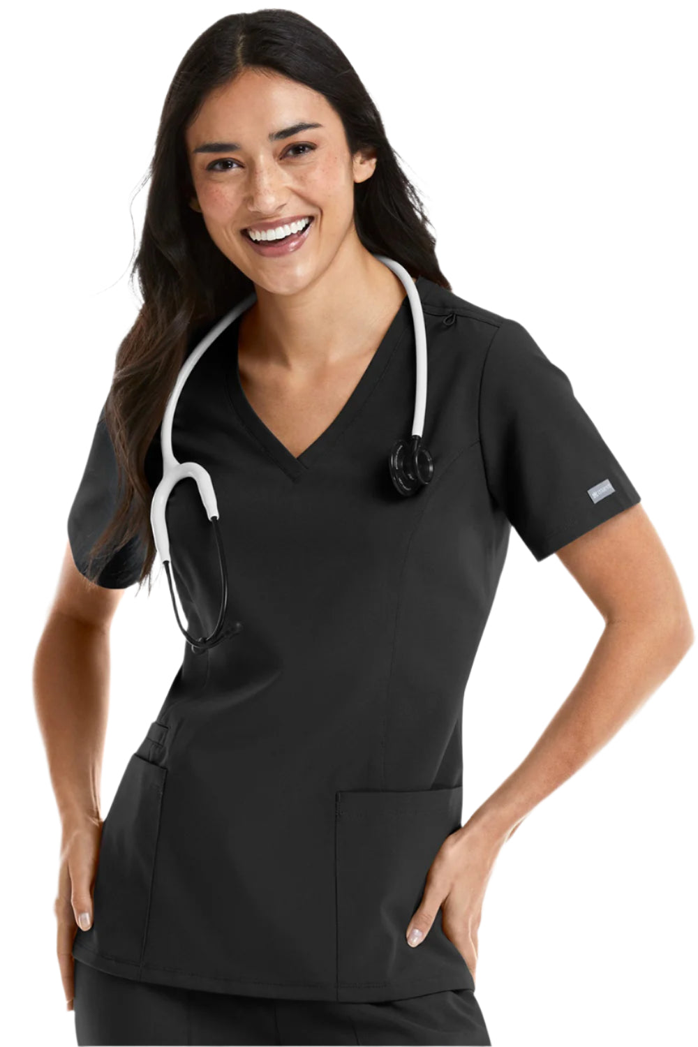 Maevn Momentum Double V-Neck Scrub Top  in black at Parker's Clothing & Scrubs.