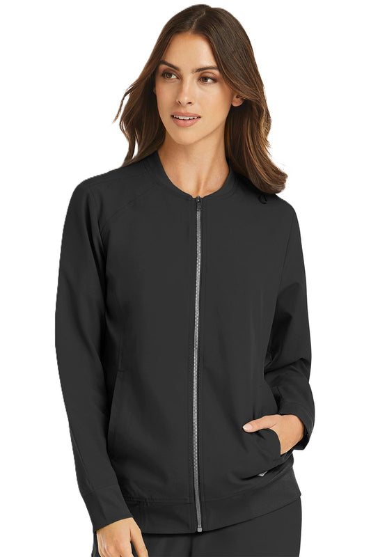 Maevn Momentum Zip Bomber Scrub Jacket in black at Parker's Clothing & Scrubs.