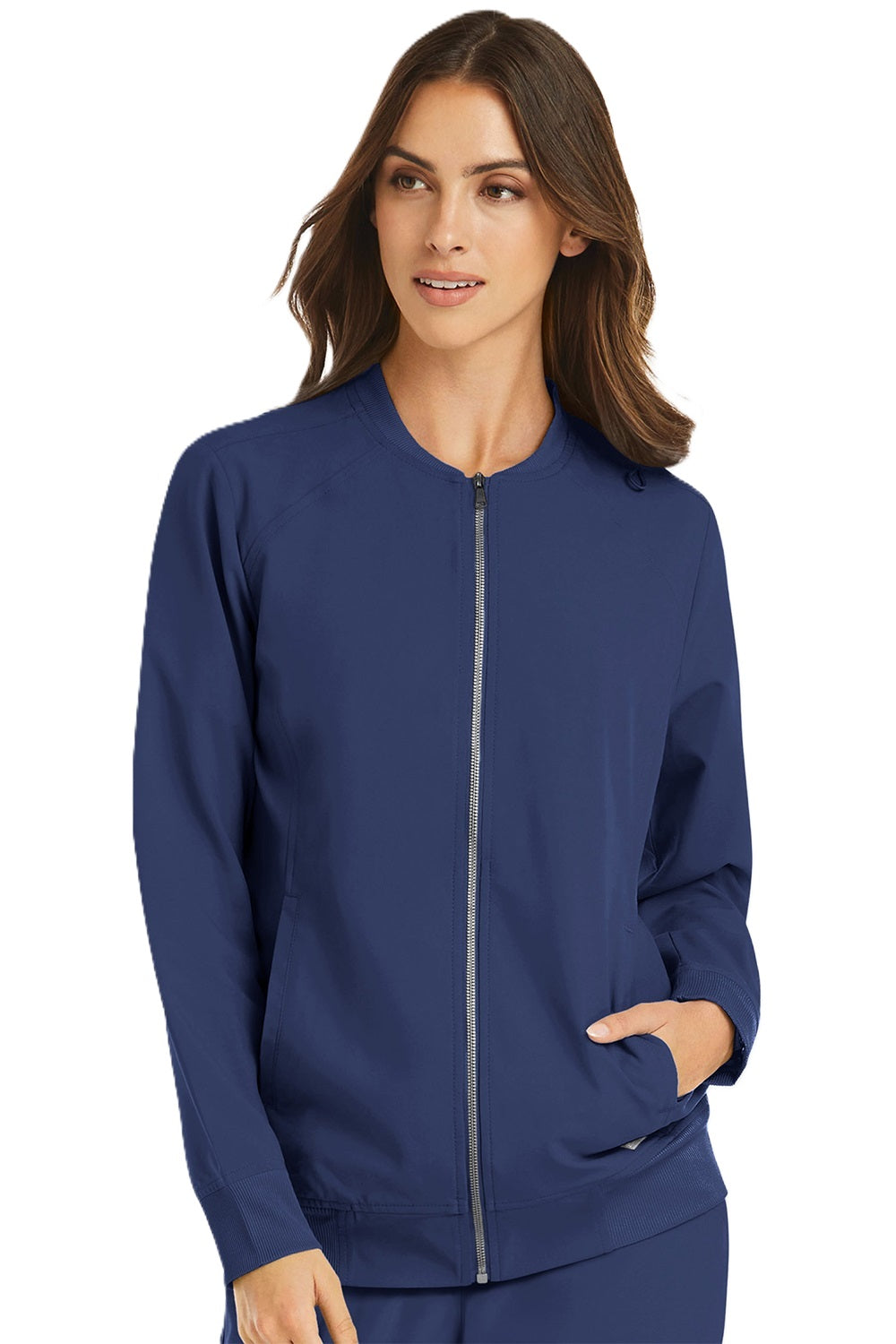 Maevn Momentum Zip Bomber Scrub Jacket in navy at Parker's Clothing & Scrubs.