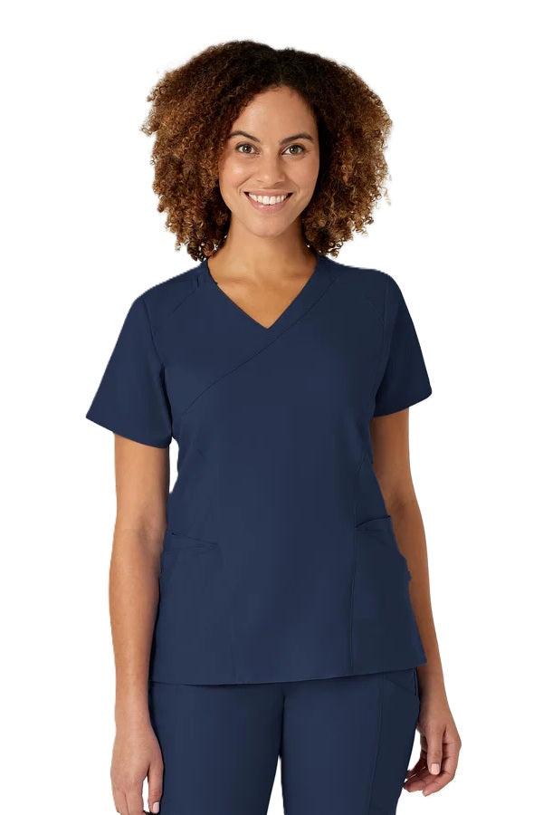 WonderWink Scrub Top W123 Mock Wrap style 6455 in navy at Parker's Clothing & Scrubs.