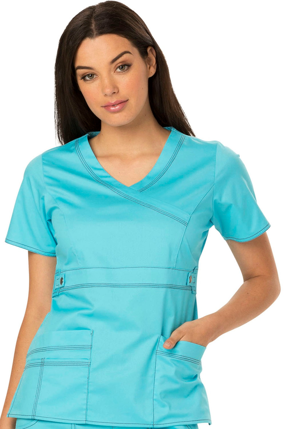 Dickies Scrub Top Gen Flex Mock Wrap 817355 Icy Turquoise at Parker's Clothing & Scrubs.