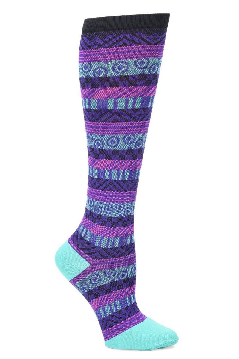 Comfortiva Compression Socks in pattern Black & Purple Fun Stripes with 12 - 14 mmHg graduated compression at Parker's Clothing and Shoes.