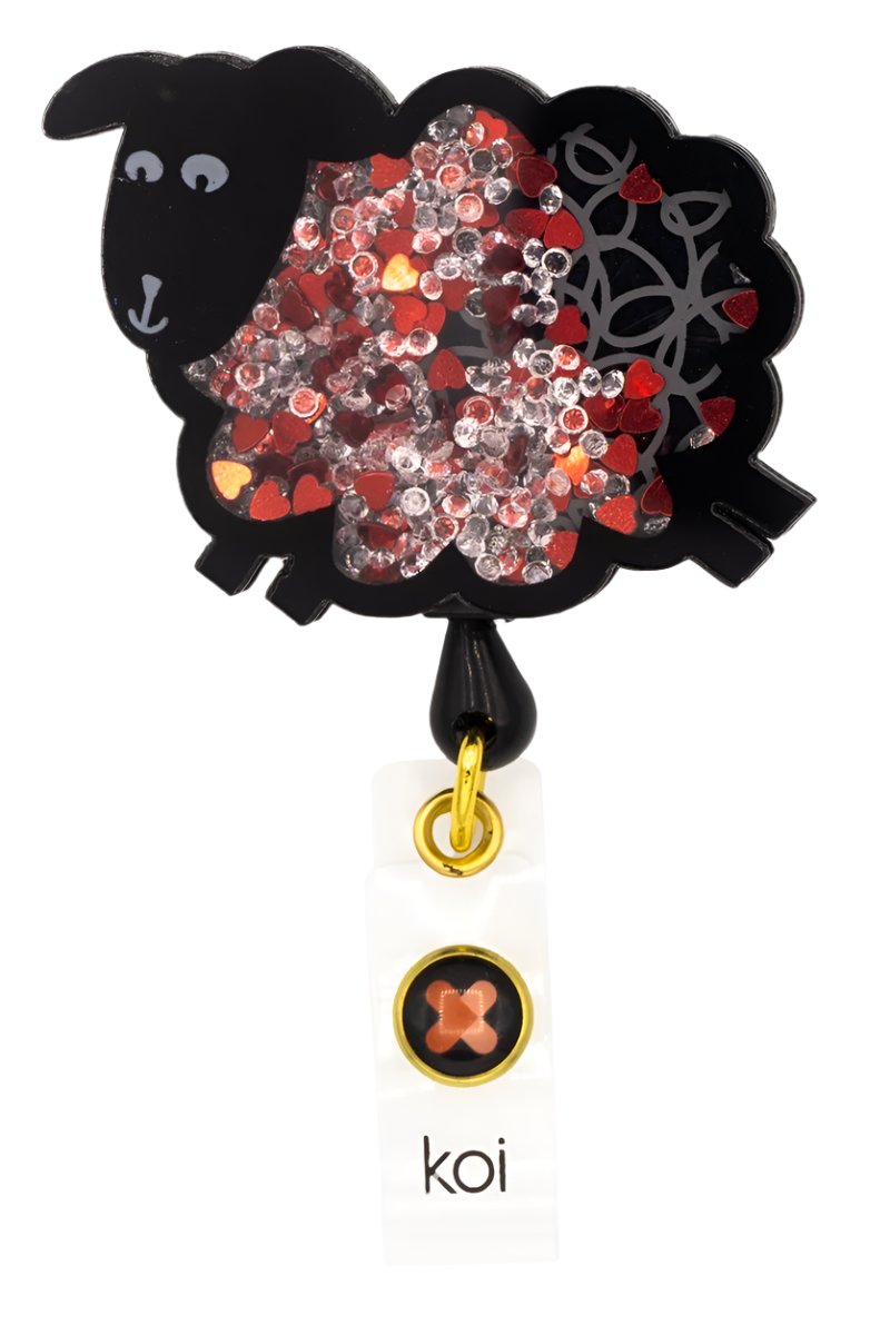 Koi Black Sheep Badge Reel with retractable cord and snap badge holder at Parker's Clothing & Scrubs.