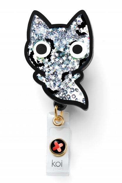 Koi Ghost Cat Badge Reel with retractable cord and snap badge holder at Parker's Clothing and Shoes.