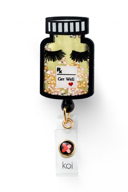 Koi Get Well Badge Reel with retractable cord and snap badge holder at Parker's Clothing and Shoes.