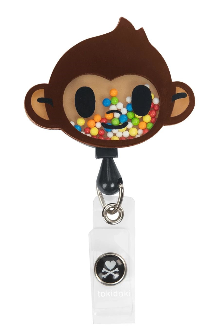 Koi Tokidoki Monkey Shaker Badge Reel with retractable cord and snap badge holder at Parker's Clothing and Shoes.