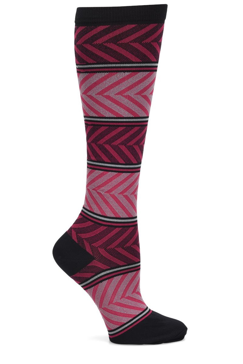 Comfortiva Compression Socks in pattern Chevron Raspberry with 12 - 14 mmHg graduated compression at Parker's Clothing and Shoes.