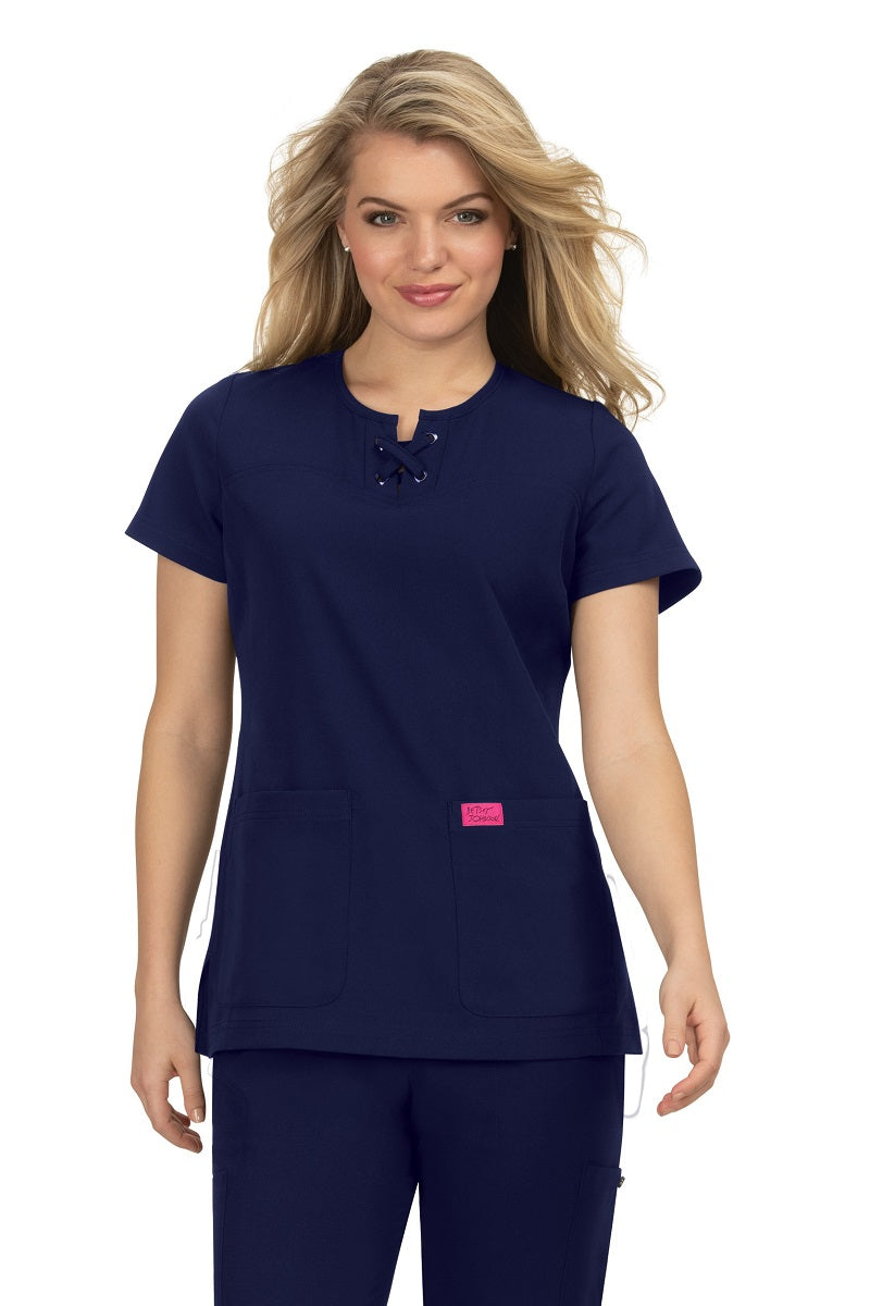 Betsey Johnson Scrub Top Clover in Navy at Parker's Clothing & Scrubs.