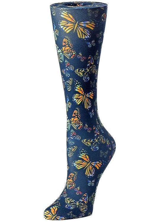 Cutieful Moderate Compression Socks 10-18 MMhg Wide Calf Knit Animal Print Black Butterflies at Parker's Clothing and Shoes.