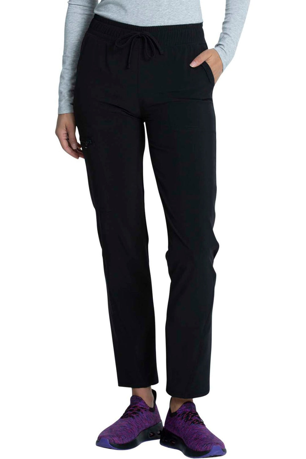 Cherokee Allura Drawstring Scrub Pants Mid Rise Tapered Leg item CKA184 in Black at Parker's Clothing & Scrubs and online at parkersclothing.com.