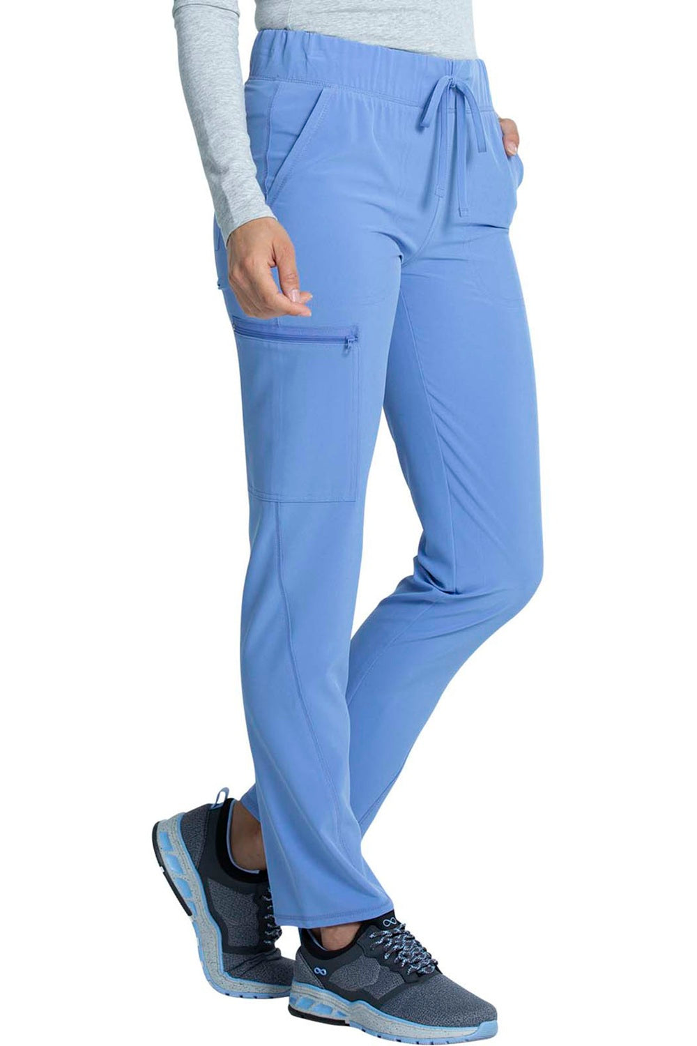 Cherokee Allura CKA184 tapered leg scrub pants in Ciel blue - mid-rise drawstring medical scrubs for healthcare professionals.