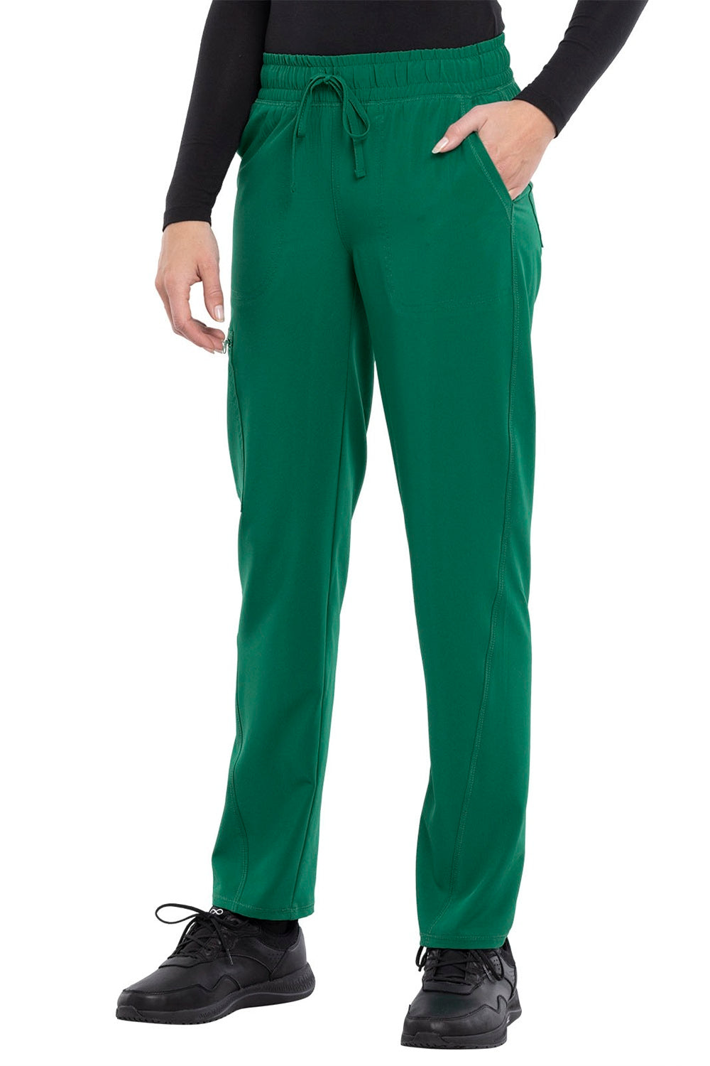 Cherokee Allura CKA184 tapered leg scrub pants in Hunter green - mid-rise drawstring medical scrubs for healthcare professionals.