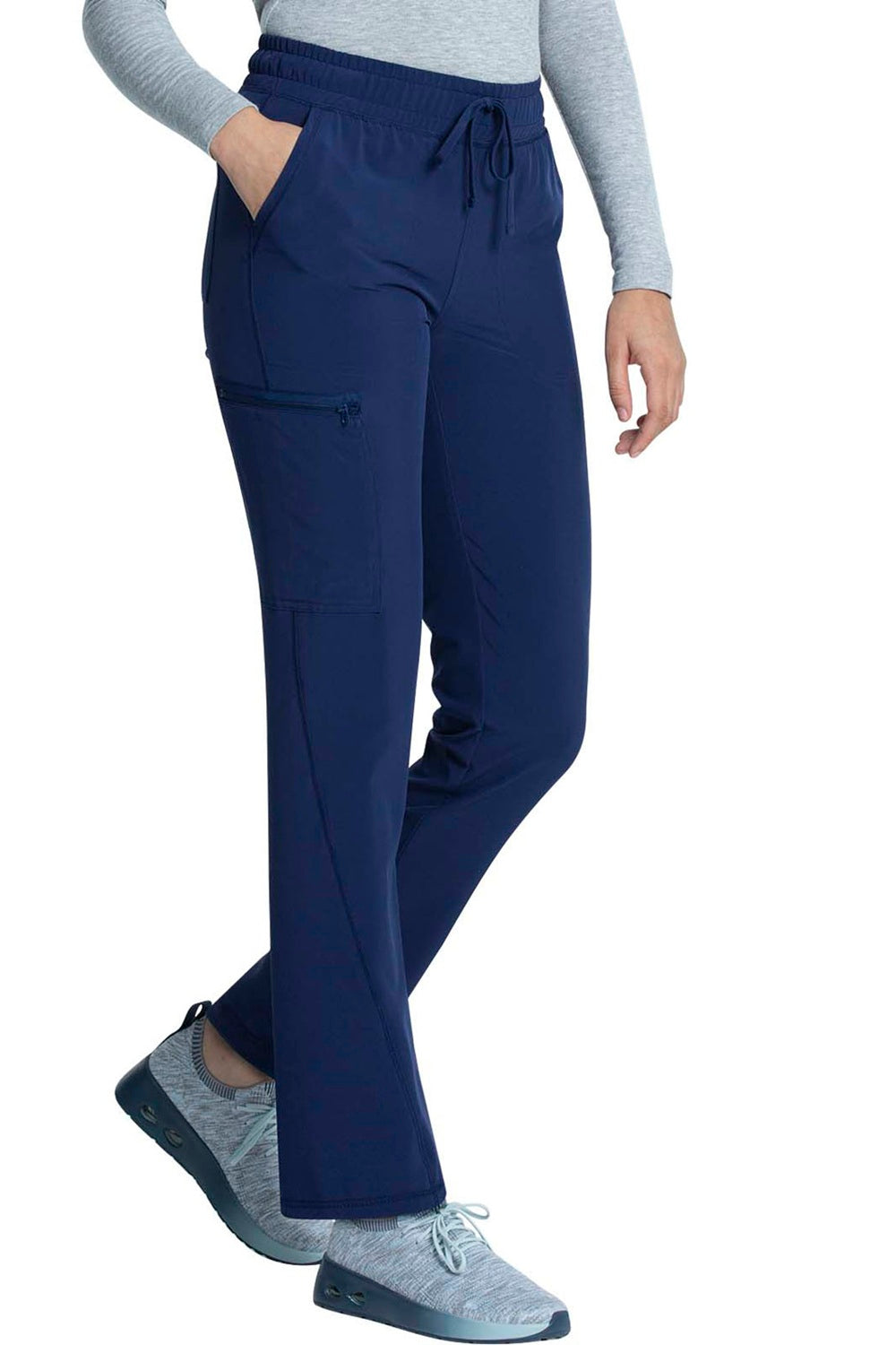 Cherokee Allura CKA184 tapered leg scrub pants in navy blue - mid-rise drawstring medical scrubs for healthcare professionals.