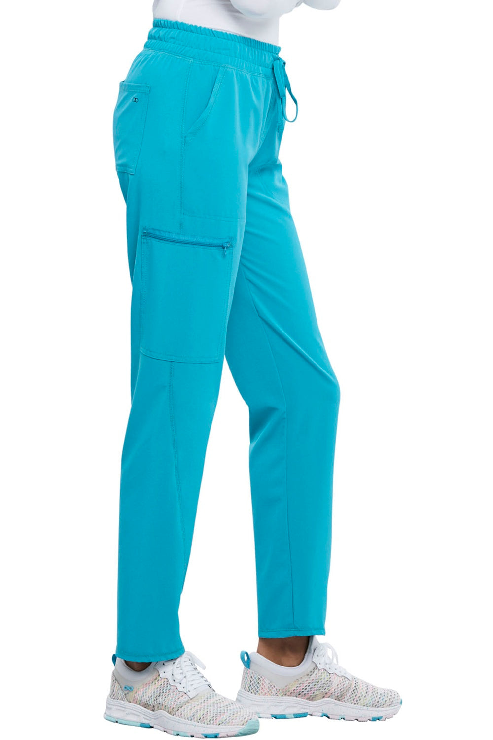 Cherokee Allura CKA184 tapered leg scrub pants in teal blue - mid-rise drawstring medical scrubs for healthcare professionals.