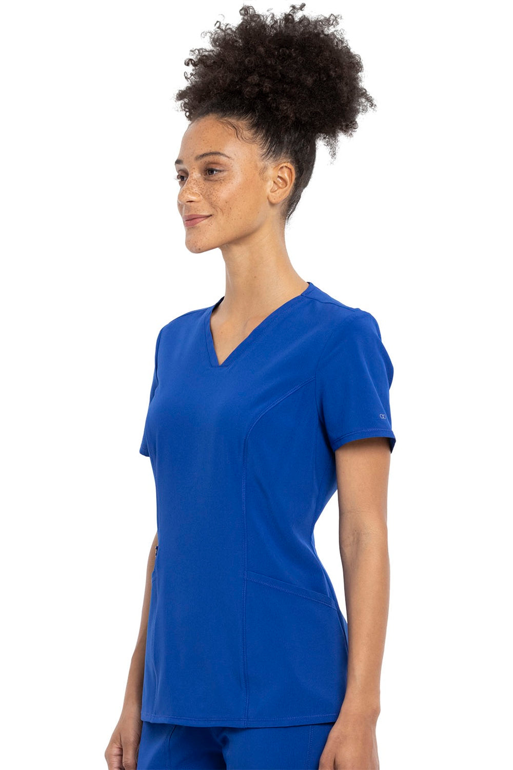 Cherokee Allura CKA684 V-Neck scrub top in Galaxy Blue - 4-way stretch moisture-wicking medical scrubs for women healthcare professionals.