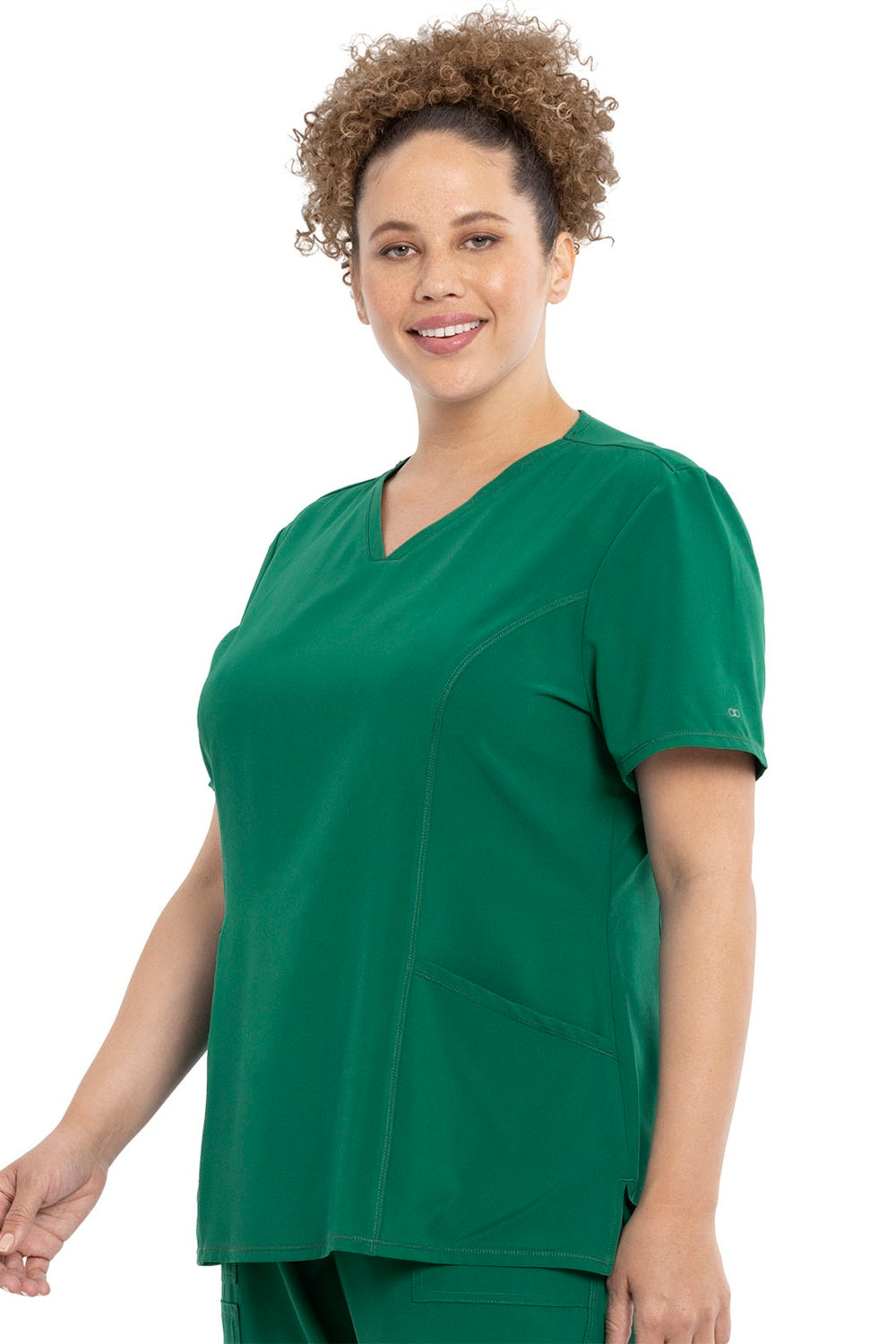 Cherokee Allura CKA684 V-Neck scrub top in Hunter Green - 4-way stretch moisture-wicking medical scrubs for women healthcare professionals.