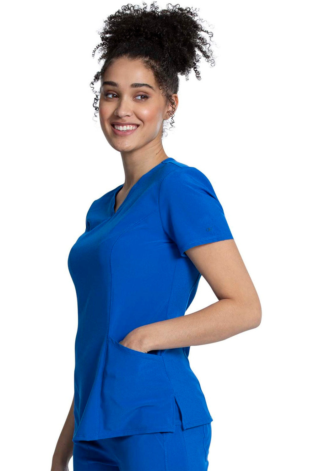 Cherokee Allura CKA684 V-Neck scrub top in Royal Blue - 4-way stretch moisture-wicking medical scrubs for women healthcare professionals.