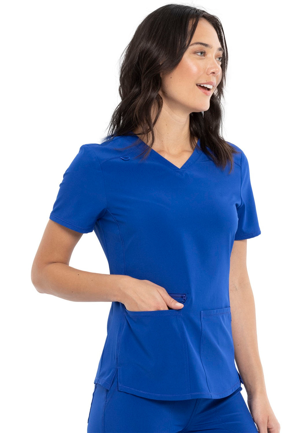 Cherokee Allura CKA685 V-Neck Scrub Top in Galaxy Blue - Durable scrub top with front and back yoke seams - Clinical workwear.