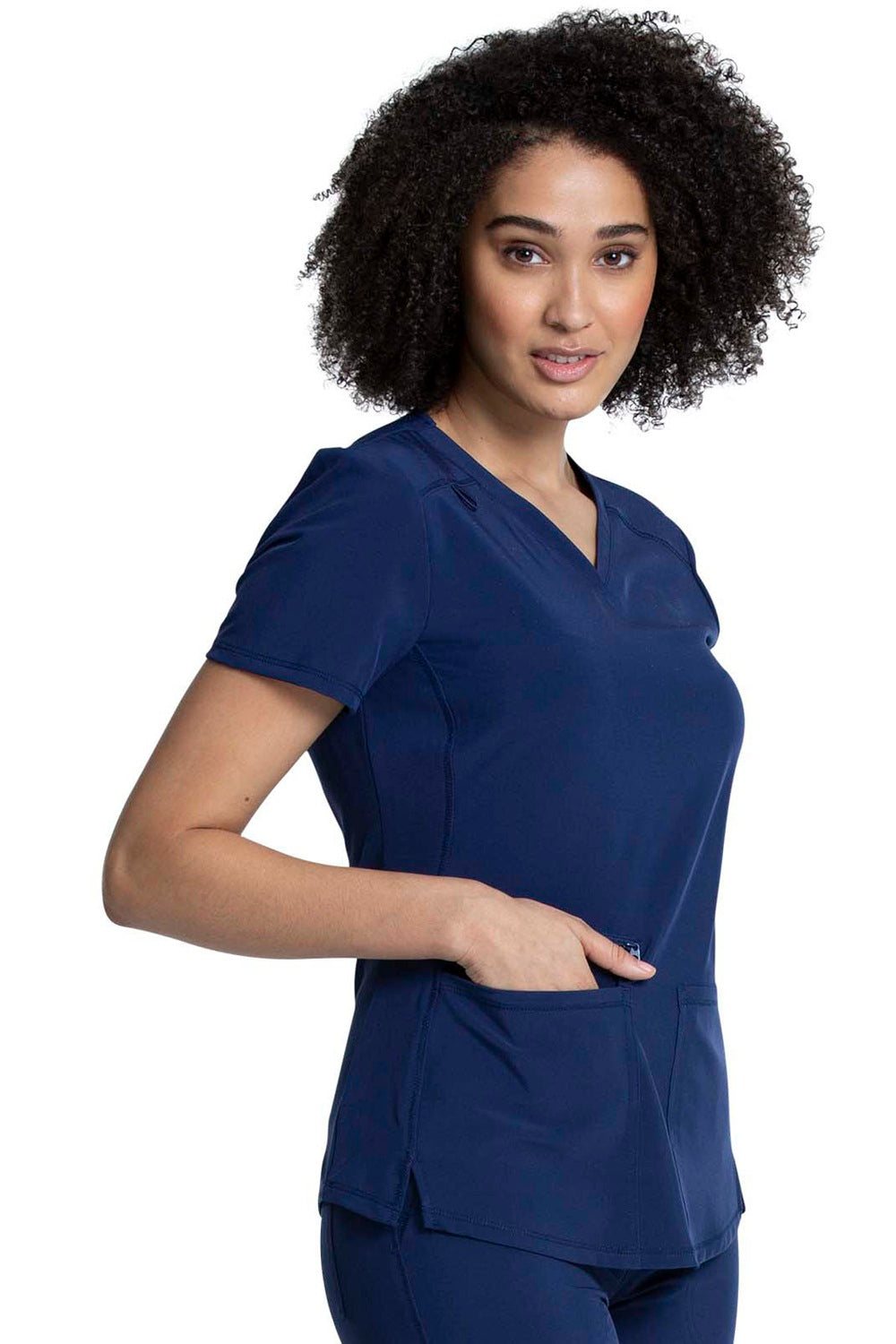 Cherokee Allura CKA685 V-Neck Scrub Top in Navy Blue - Women's medical scrub with v-neck design and princess seams - Nurse uniform.