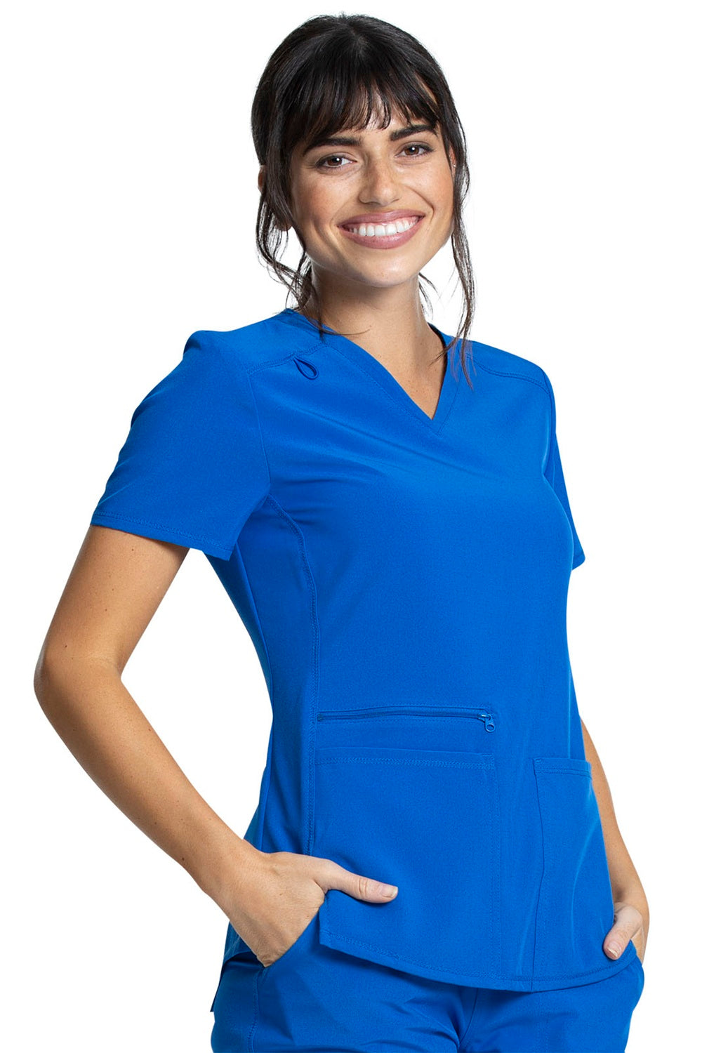 Cherokee Allura CKA685 V-Neck Scrub Top in Royal Blue - Tailored fit scrub top with yoke seams and patch pockets - Clinical uniform.