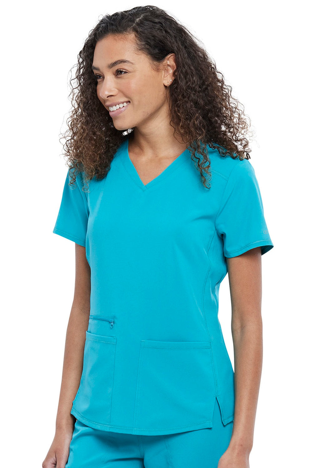 Cherokee Allura CKA685 V-Neck Scrub Top in Teal Blue - Durable women's medical uniform with functional pocket design - Healthcare scrubs.
