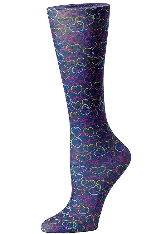 Cutieful Moderate Compression Socks 10-18 MMhg Wide Calf Knit Print Pattern Linked Hearts at Parker's Clothing and Shoes.