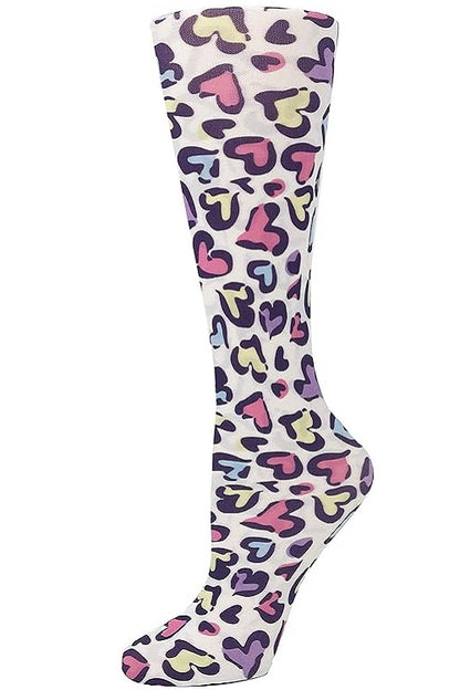 Cutieful Moderate Compression Socks 10-18 MMhg Wide Calf Knit Animal Print Leopard Hearts at Parker's Clothing & Scrubs.