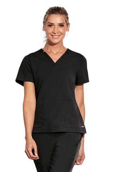 Motion by Barco Scrub Top Claire V-Neck in Black at Parker's Clothing & Scrubs.