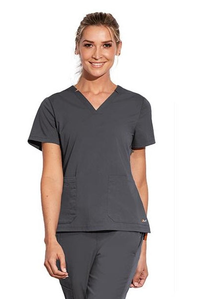 Motion by Barco Scrub Top Claire V-Neck in Pewter at Parker's Clothing & Scrubs.