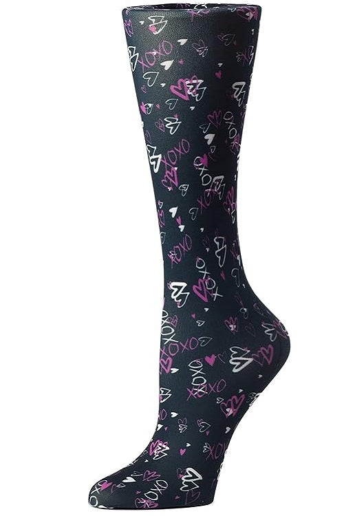 Cutieful Moderate Compression Socks 10-18 MMhg Wide Calf Knit Print Pattern Purple Hearts at Parker's Clothing and Shoes.