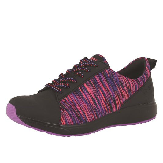 Black and multicolored sneaker on a white background