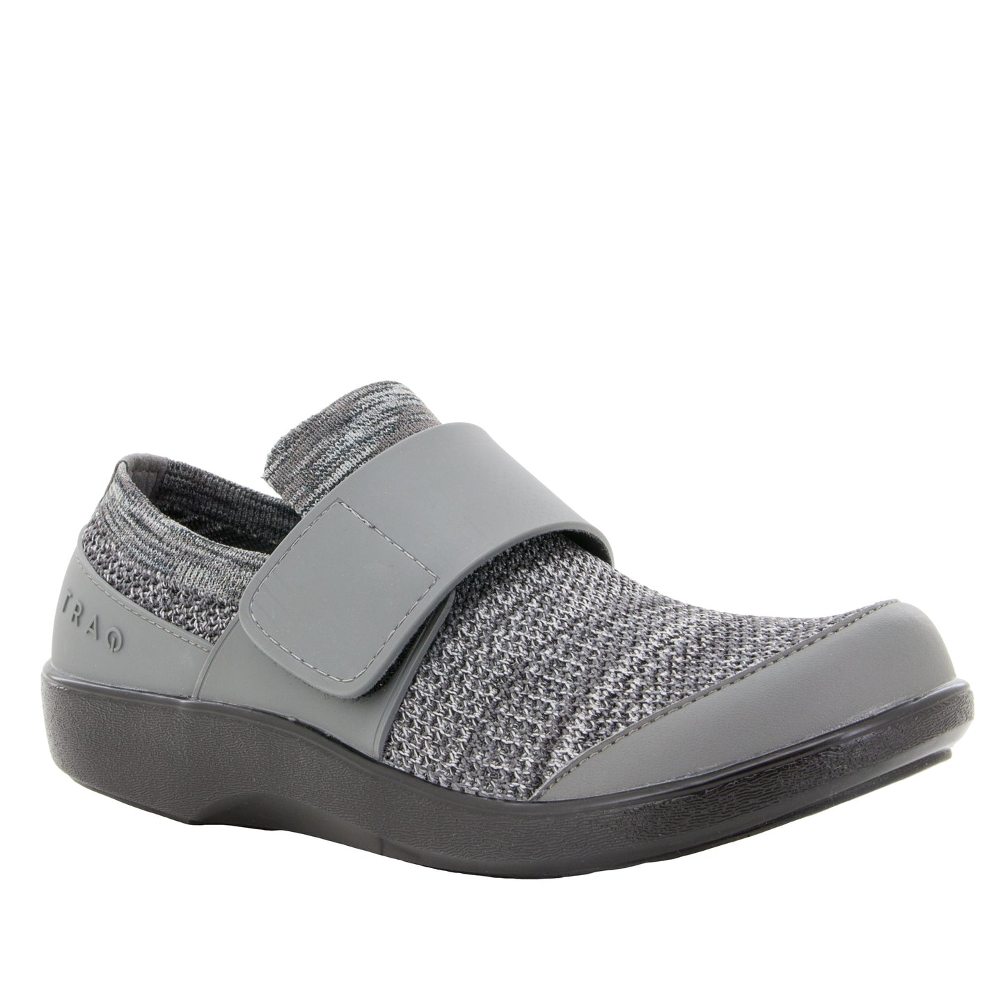 Gray shoe with a velcro strap on a white background