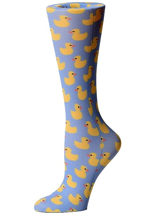 Cutieful Moderate Compression Socks 10-18 MMhg Wide Calf Knit Animal Print Rubber Ducks at Parker's Clothing and Shoes.