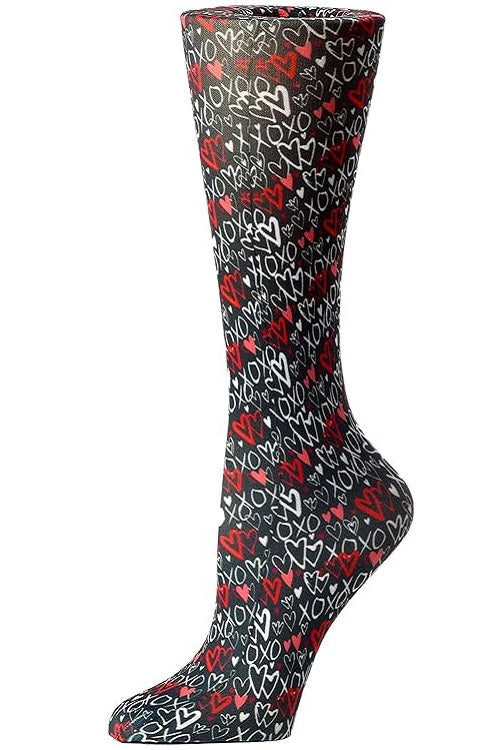 Cutieful Moderate Compression Socks 10-18 MMhg Wide Calf Knit Print Pattern Red Hearts at Parker's Clothing and Shoes.