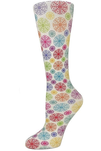 Cutieful Moderate Compression Socks 10-18 mmHg Knit in Print Patterns Rainbow Snowflakes at Parker's Clothing and Shoes.