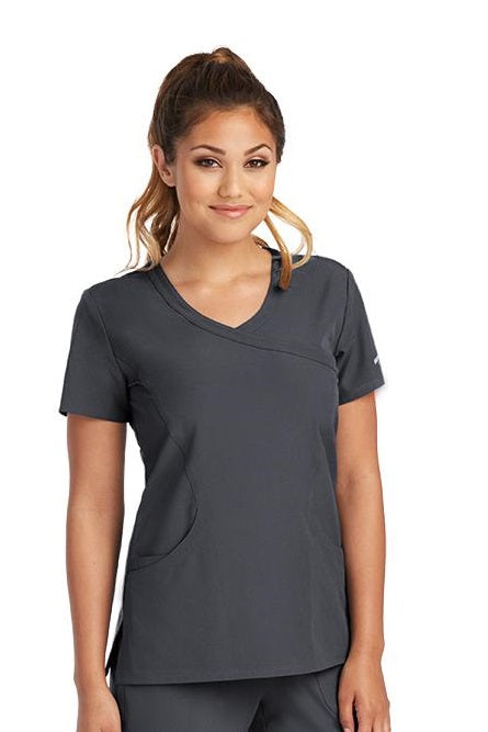 Skechers by Barco Scrub Top Reliance Mock Wrap in Pewter at Parker's Clothing & Scrubs.