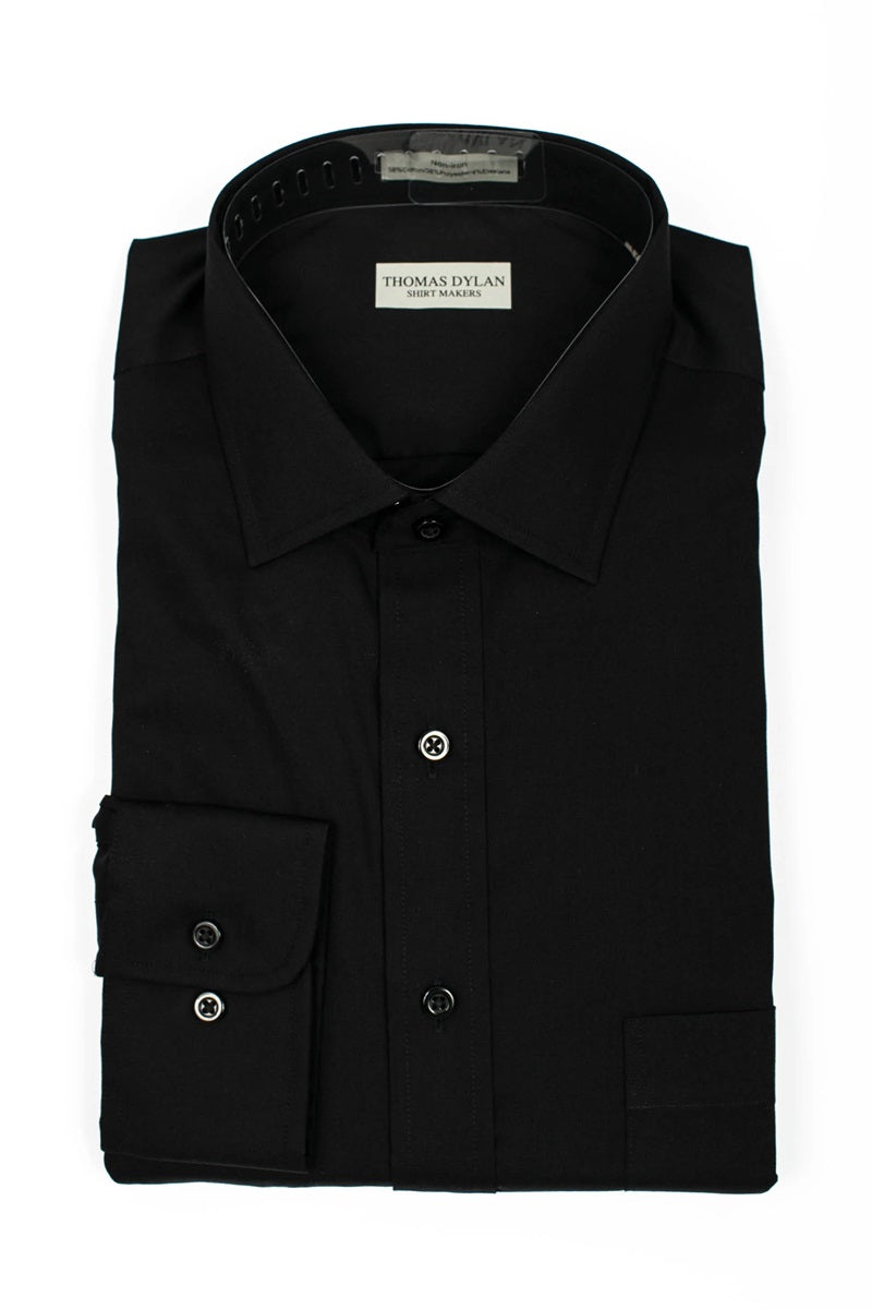 Thomas Dylan Dress Shirt Strechtech Spread Collar in Black at Parker's Clothing and Shoes.