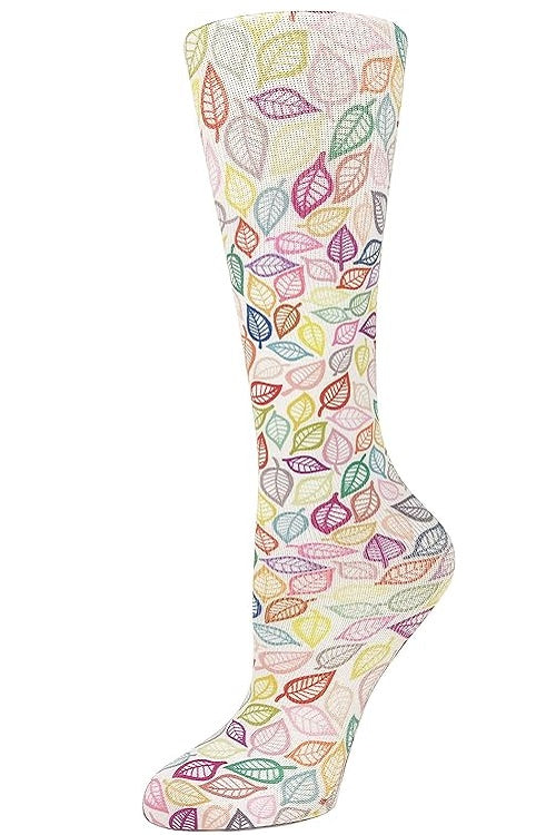 Cutieful Moderate Compression Socks 10-18 MMhg Wide Calf Knit Print Pattern Vibrant Leaves at Parker's Clothing and Shoes.