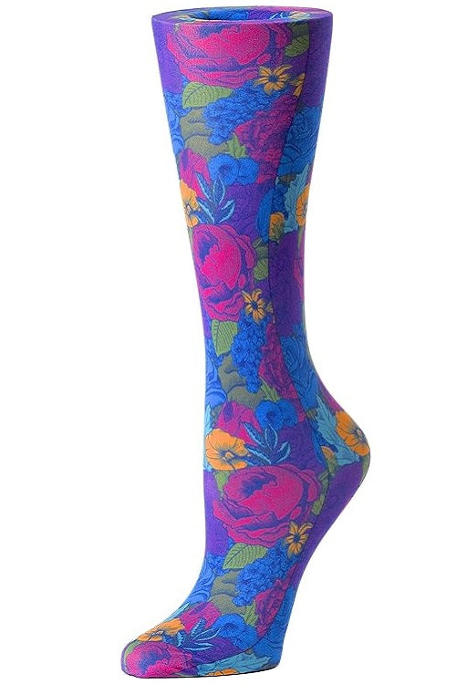 Cutieful Moderate Compression Socks 10-18 MMhg Wide Calf Knit Print Pattern Vintage Flowers at Parker's Clothing and Shoes.