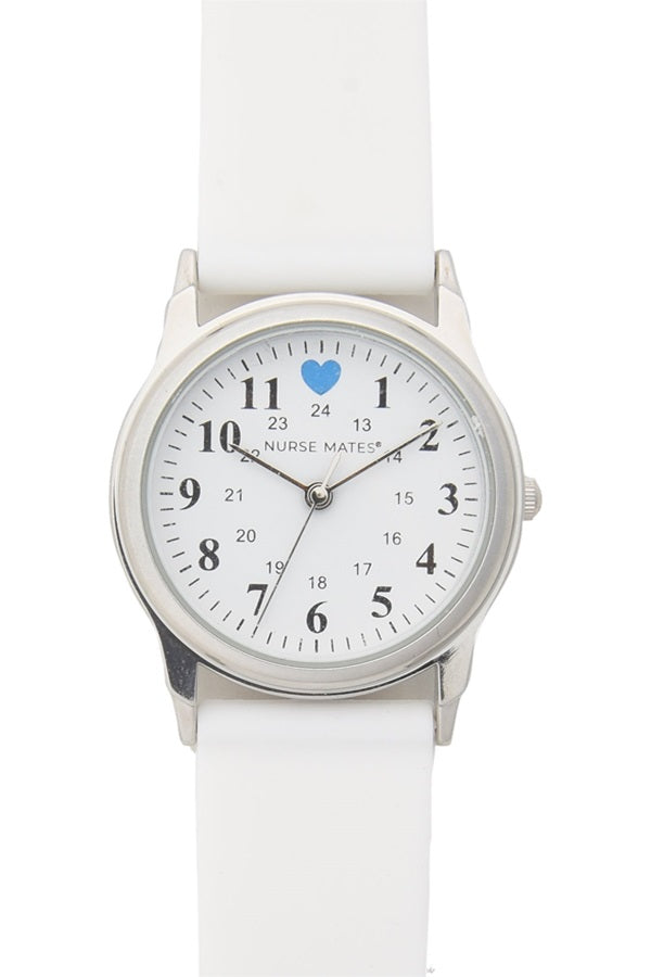 Nurse Mates Watch Analog With Second Hand Basic Military White Silicon Band 1.25" at Parker's Clothing and Shoes.