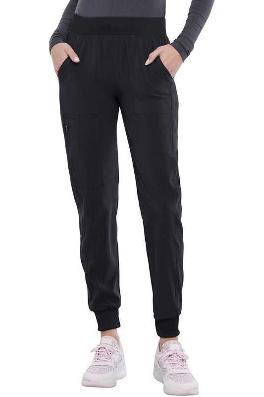 Cherokee CKA190 Allura Jogger Scrub Pants with pull-on design, rib-knit waistband & multiple pockets in Black.