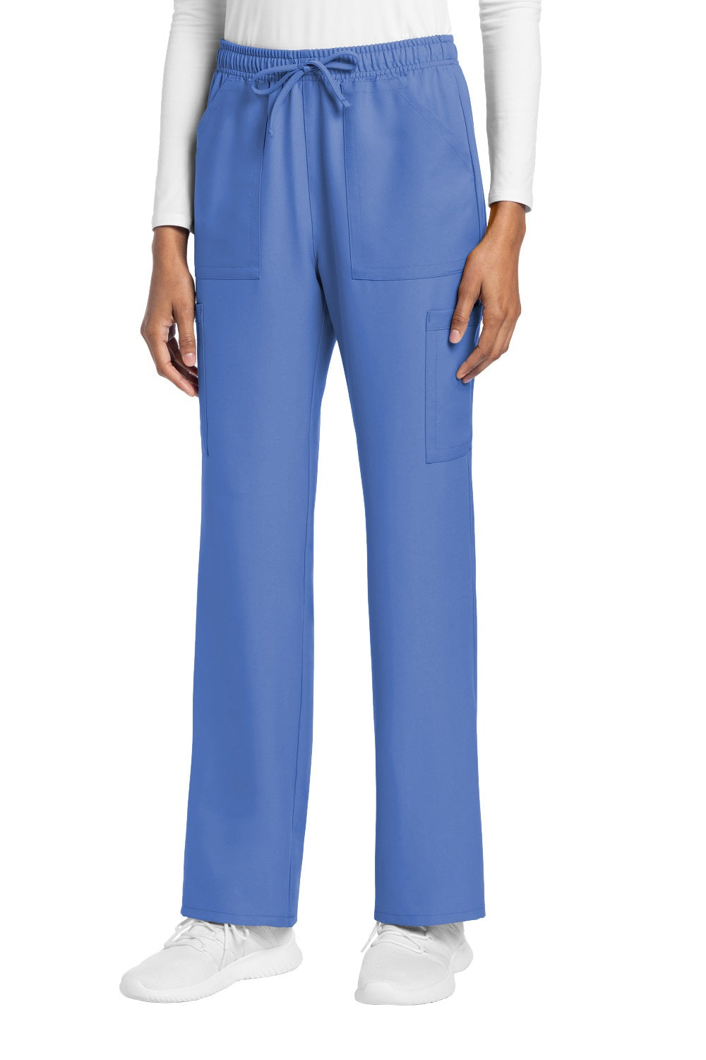 Cherokee CK272A Ultra Cargo scrub pants in ceil blue - mid-rise straight leg medical uniform with 4 functional pockets and drawstring waist.