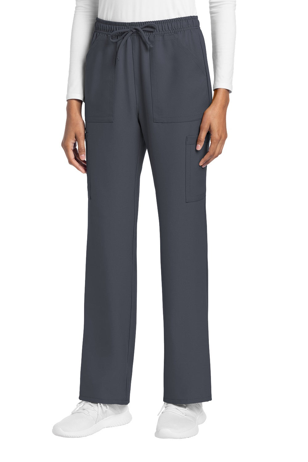 Cherokee CK272A Ultra Cargo scrub pants in pewter grey - mid-rise straight leg medical uniform with 4 functional pockets and drawstring waist.