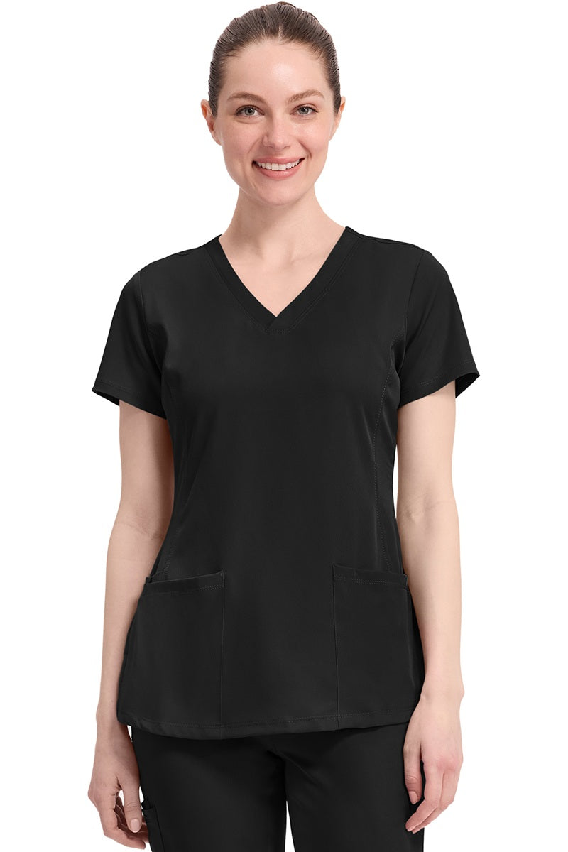 Women's Healing Hands Monica 2500 scrub top in black with v-neck and 4 pockets
