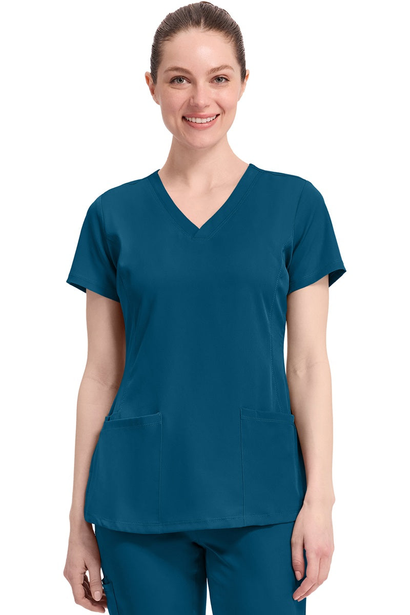 Women's Healing Hands Monica 2500 scrub top in caribbean blue with v-neck and 4 pockets
