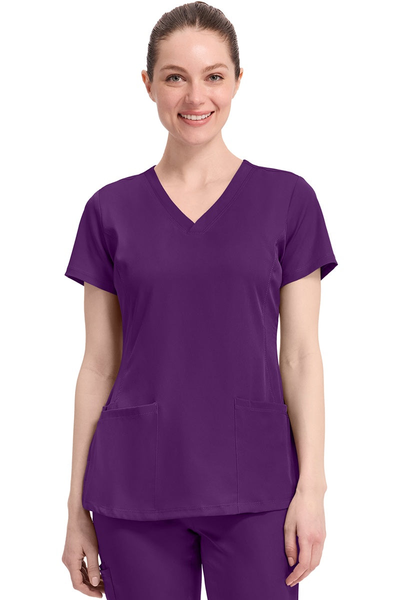 Women's Healing Hands Monica 2500 scrub top in eggplant with v-neck and 4 pockets
