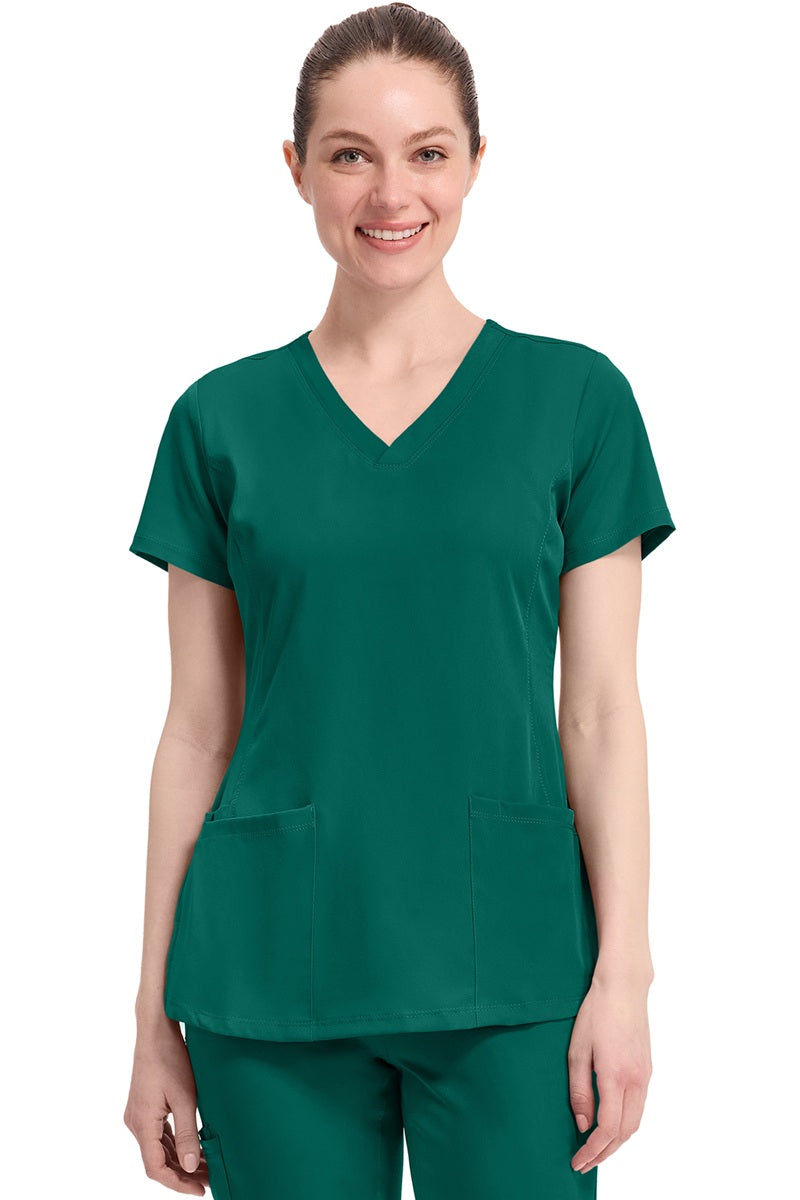 Women's Healing Hands Monica 2500 scrub top in hunter green with v-neck and 4 pockets
