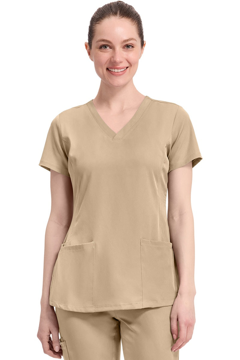 Women's Healing Hands Monica 2500 scrub top in khaki with v-neck and 4 pockets
